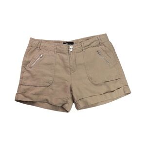 Guess Womens Linen Flat Front Cuffed Shorts Size 32 Khaki Tan